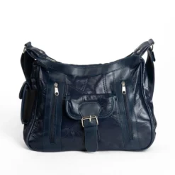 Patchwork-Ledertasche blau