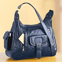 Patchwork-Ledertasche blau