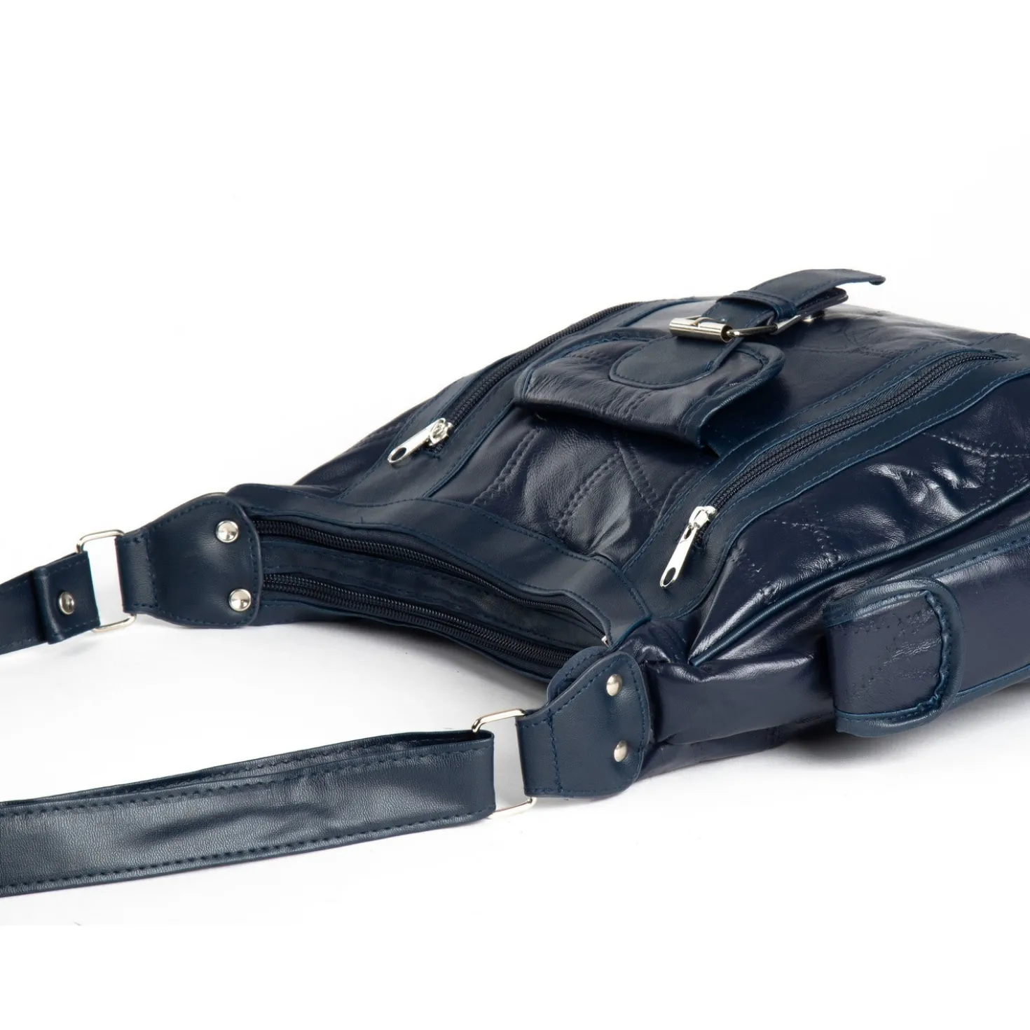Patchwork-Ledertasche blau
