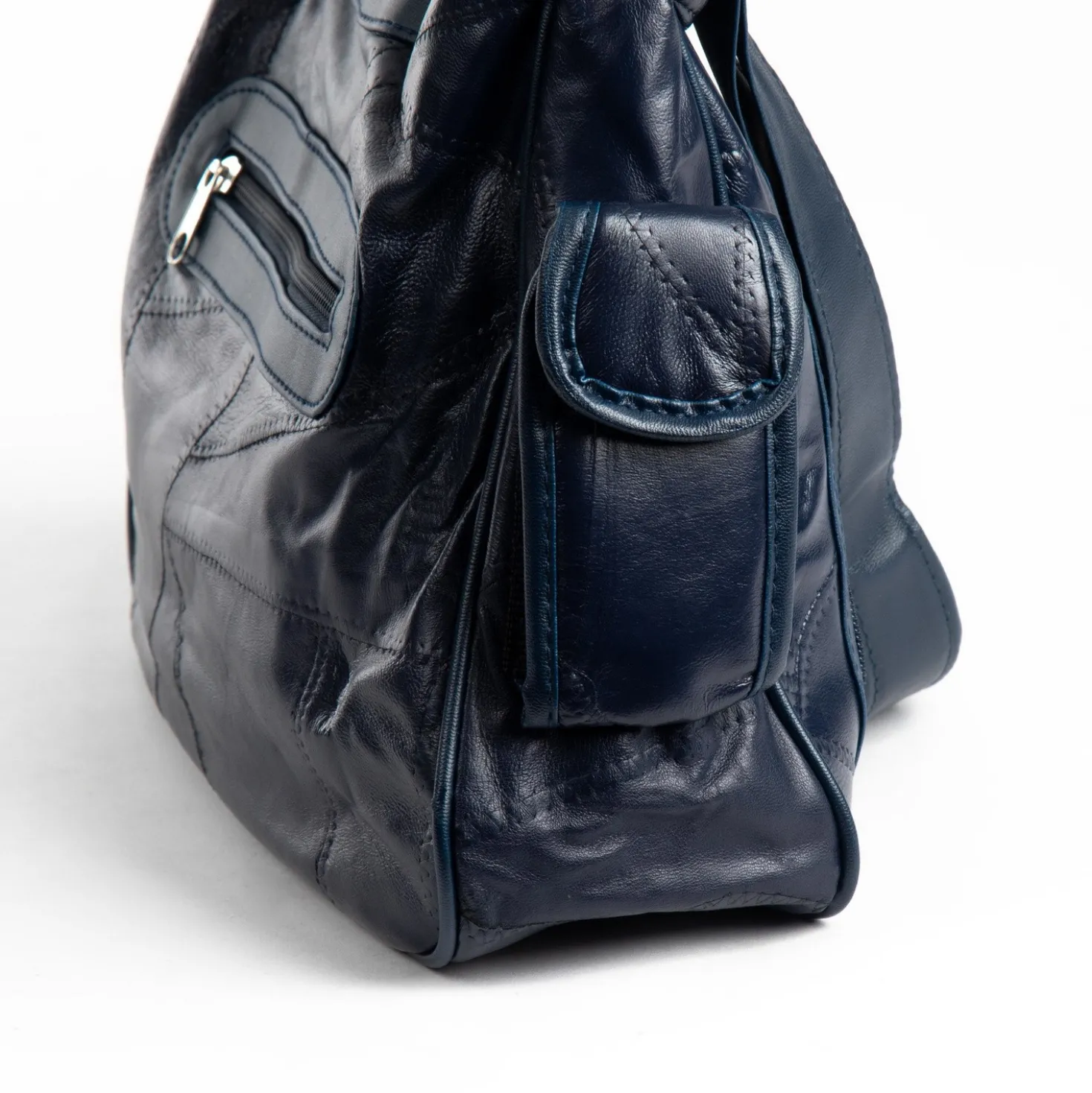 Patchwork-Ledertasche blau