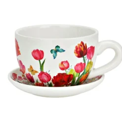 Pflanztasse Blumen Dekor aus Keramik 20 cm