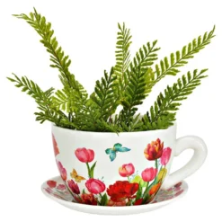 Pflanztasse Blumen Dekor aus Keramik 25 cm