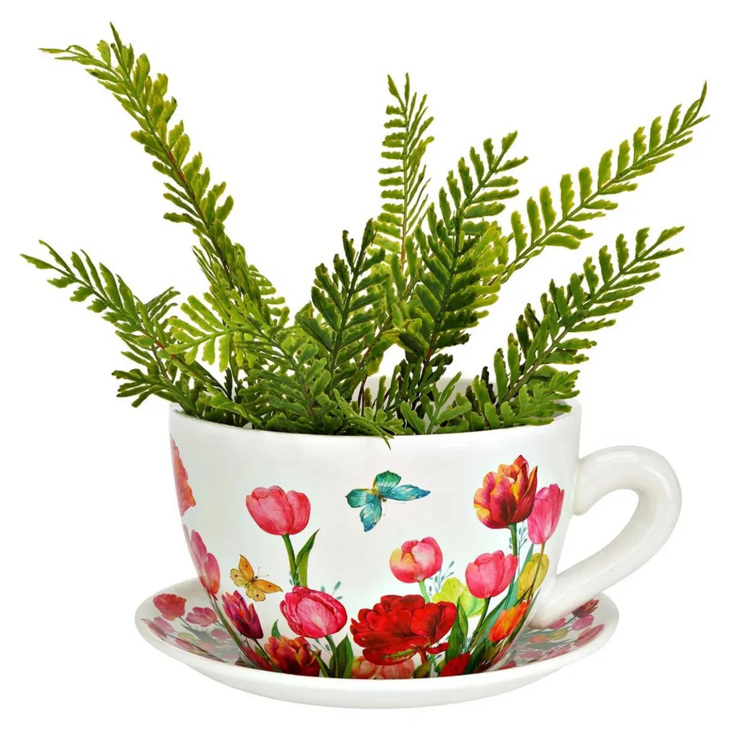 Pflanztasse Blumen Dekor aus Keramik 25 cm