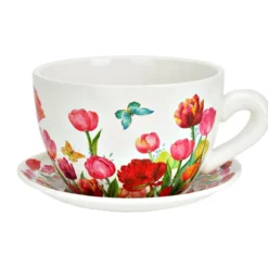 Pflanztasse Blumen Dekor aus Keramik 25 cm
