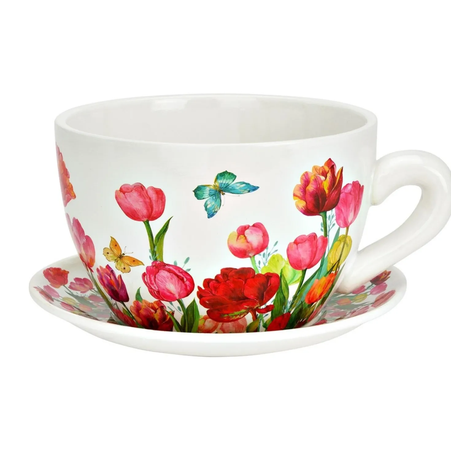Pflanztasse Blumen Dekor aus Keramik 25 cm