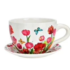 Pflanztasse Blumen Dekor aus Keramik 34 cm
