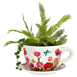 Pflanztasse Blumen Dekor aus Keramik 34 cm