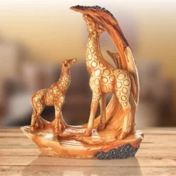 Resin-Skulptur "Giraffe mit Kind" in Holzoptik Eldo