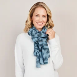 Schal mit Leo-Print und Glitzereffekt blau-grau