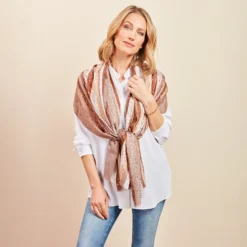 Schal mit Streifen-Print und Glitzereffekten champagner