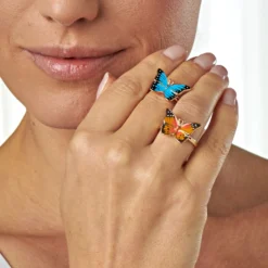 Schmetterlings-Ringe blau + orange Amélie di Santi, 2er-Set