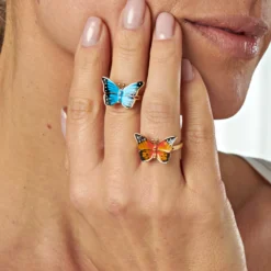 Schmetterlings-Ringe blau + orange Amélie di Santi, 2er-Set