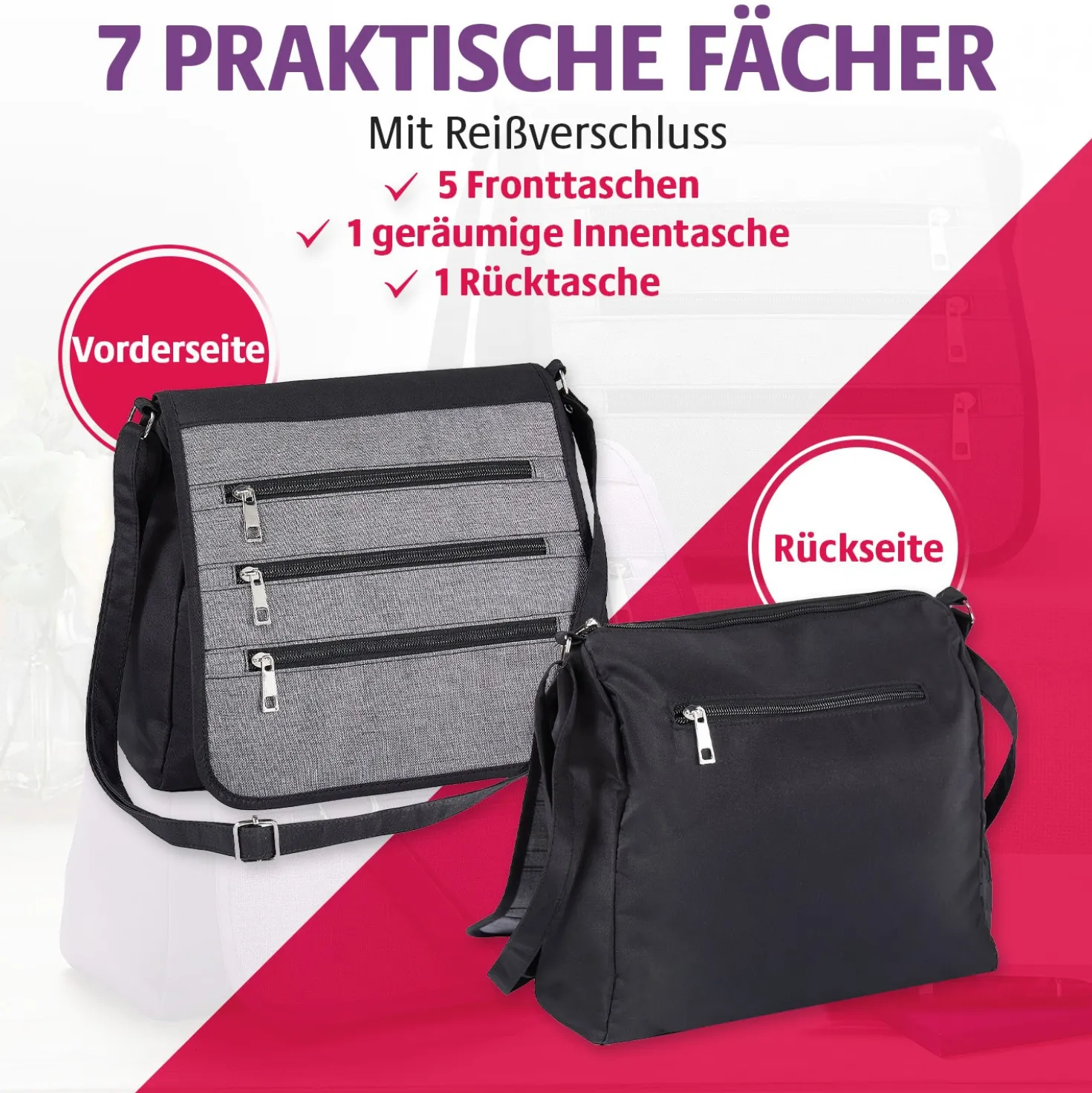 Schultertasche mit RFID-Schutz schwarz