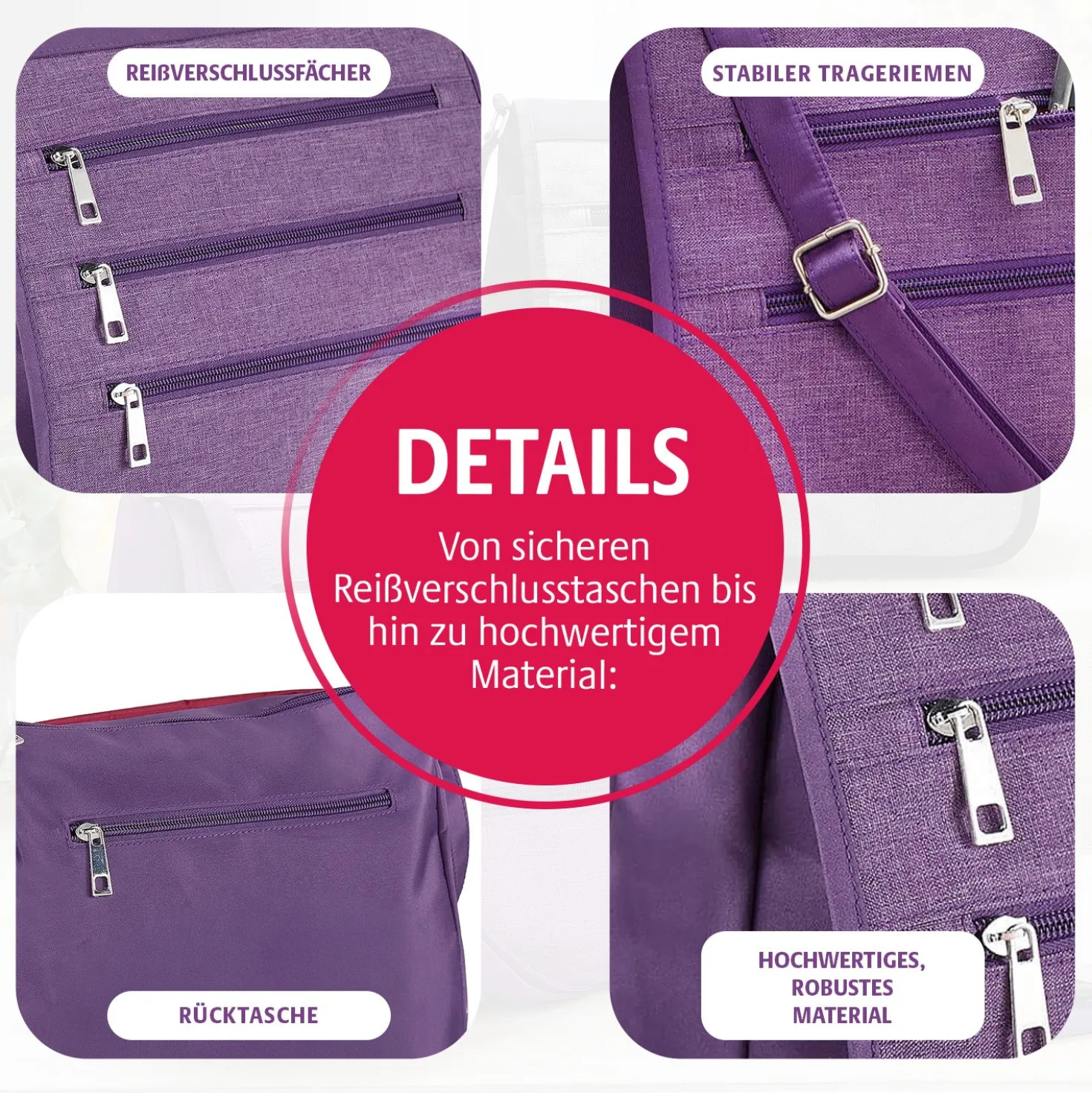Schultertasche mit RFID-Schutz pflaume
