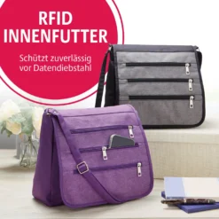 Schultertasche mit RFID-Schutz pflaume
