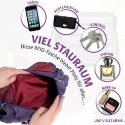 Schultertasche mit RFID-Schutz pflaume