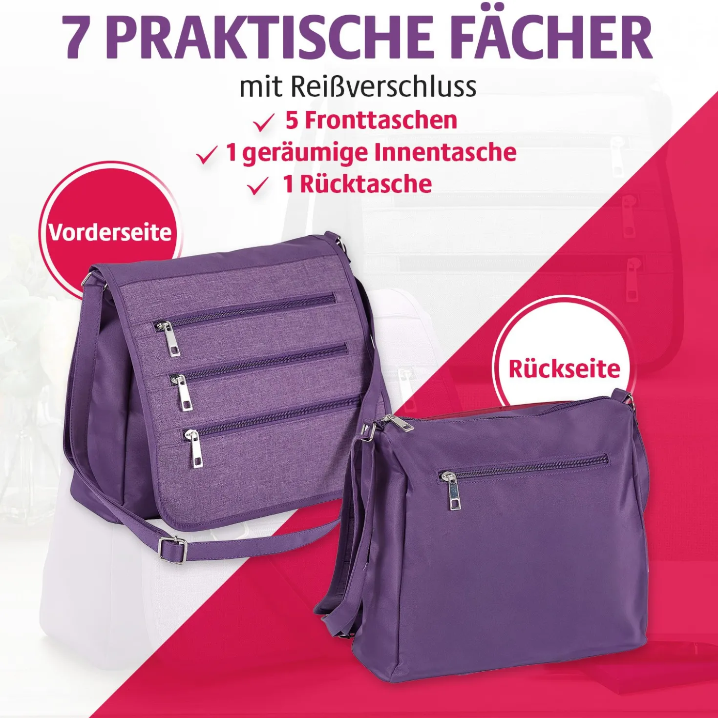 Schultertasche mit RFID-Schutz pflaume