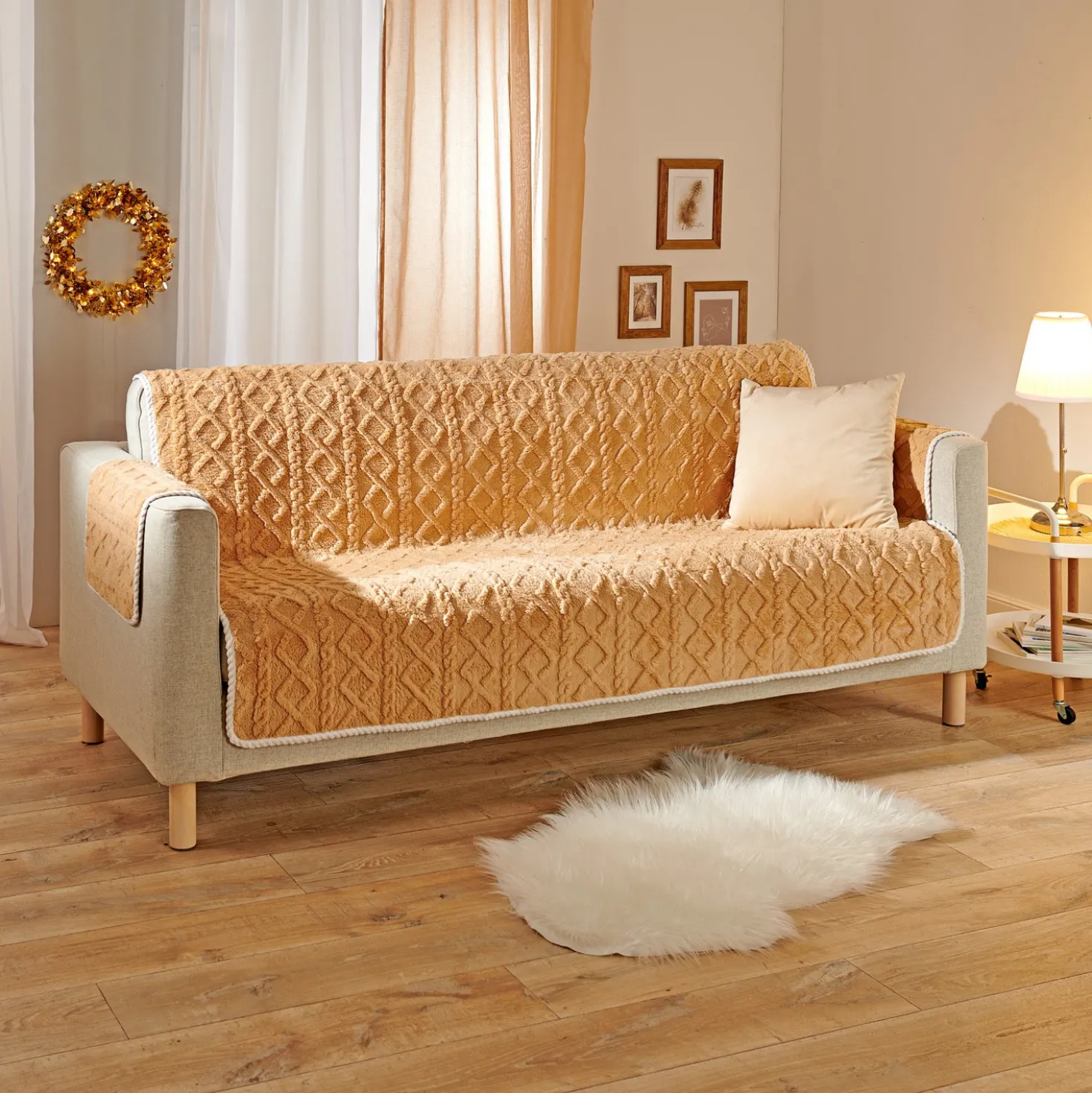 Sesselschoner 3-Sitzer 180 x 150 cm creme Eldo