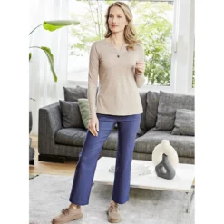 Shirt mit Tunika-Ausschnitt 2er-Set blau + taupe