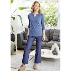 Shirt mit Tunika-Ausschnitt 2er-Set blau + taupe