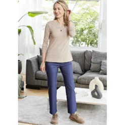 Shirt mit Tunika-Ausschnitt 2er-Set blau + taupe