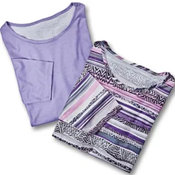 Shirts lila-gestreift + uni 2er-Set