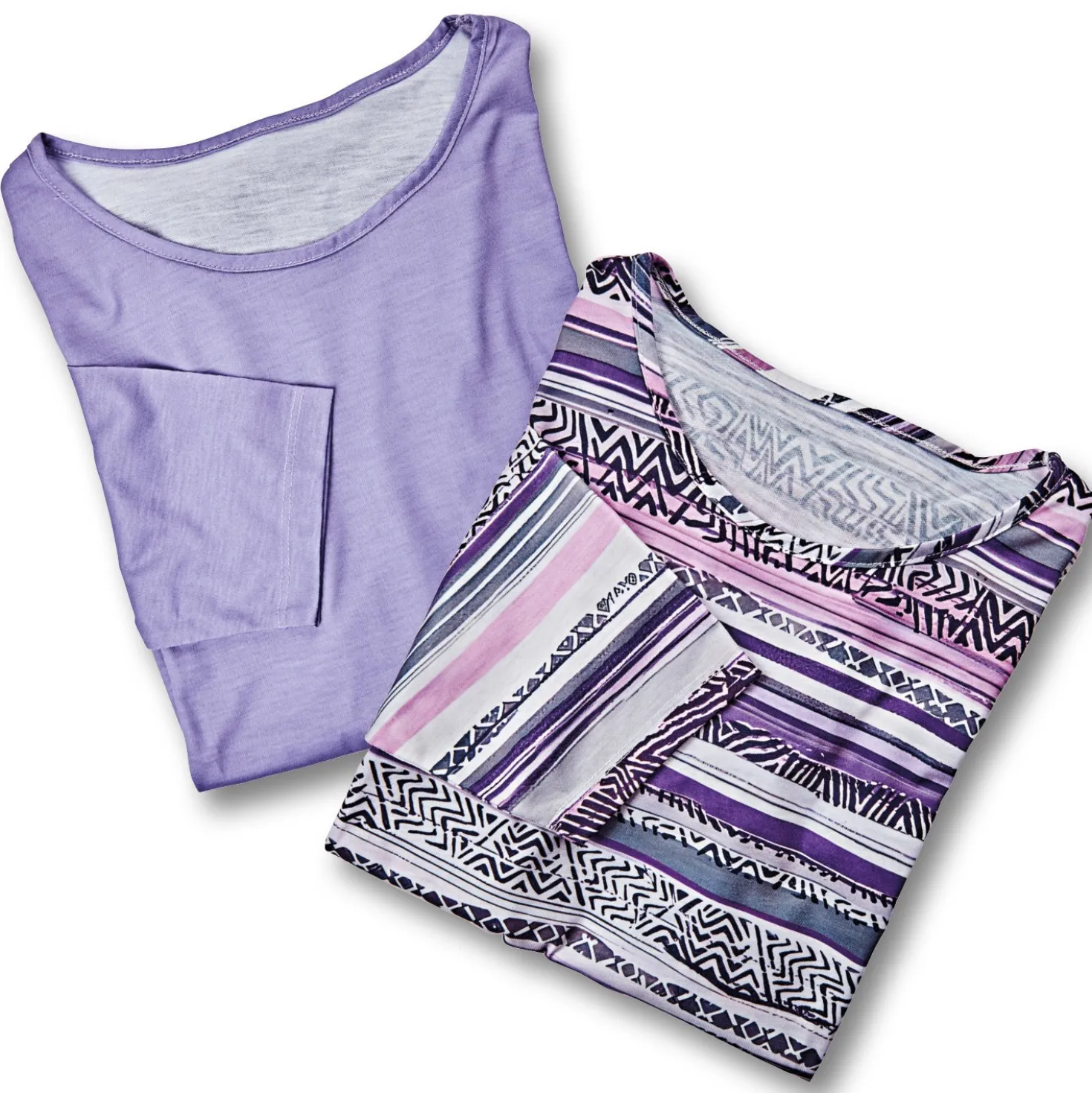 Shirts lila-gestreift + uni 2er-Set