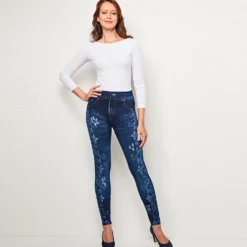 Slim-Jeggings mit Fleece-Futter "Blütenranken" blau Amélie di Santi