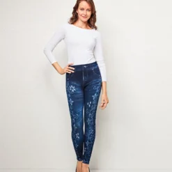 Slim-Jeggings mit Fleece-Futter "Blütenranken" blau Amélie di Santi