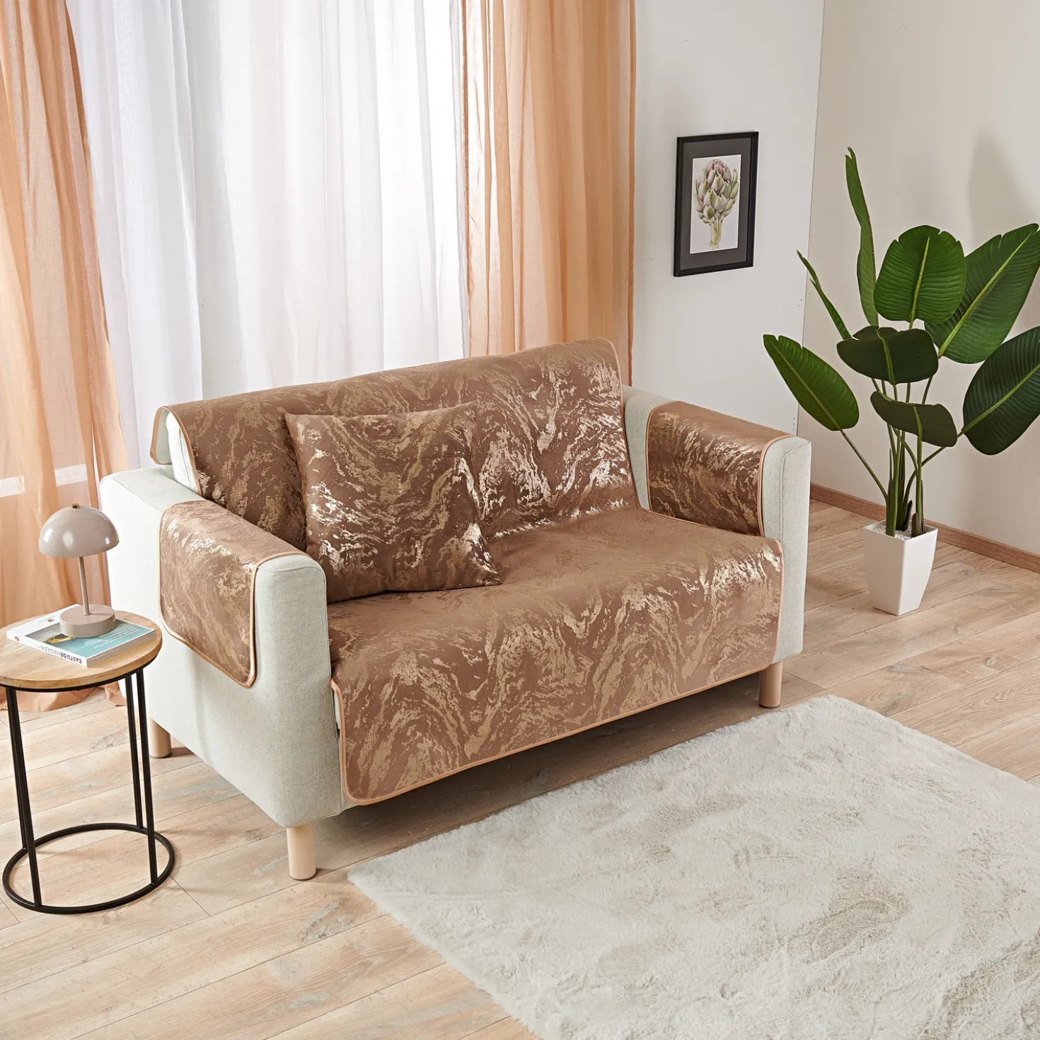 Sofaüberwurf 2-Sitzer beige-grau 120 x 150 cm Eldo