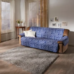 Sofaüberwurf 3-Sitzer blau/Paisley-Stil