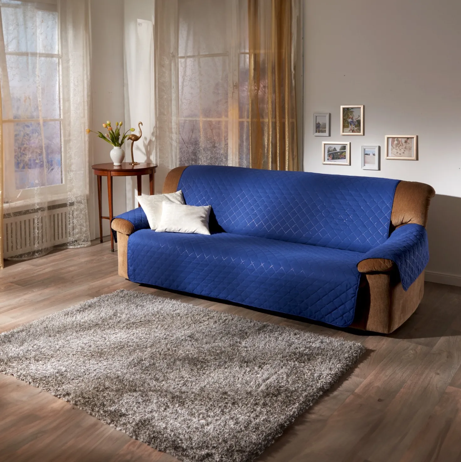 Sofaüberwurf 3-Sitzer blau/Paisley-Stil