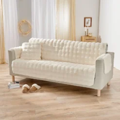 Sofaüberwurf 3-Sitzer "Bubble-Fleece" 180 x 150 cm creme Eldo