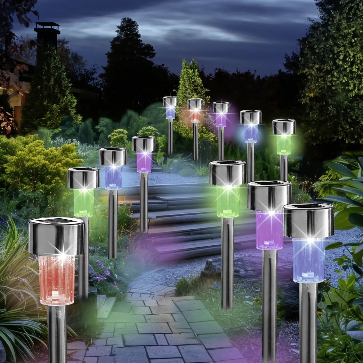 Solarleuchten Gartenstecker bunt 12er-Set