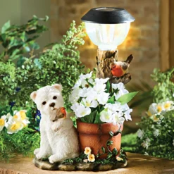Solar-Pflanzgefäß mit Dekofigur Hund Westie
