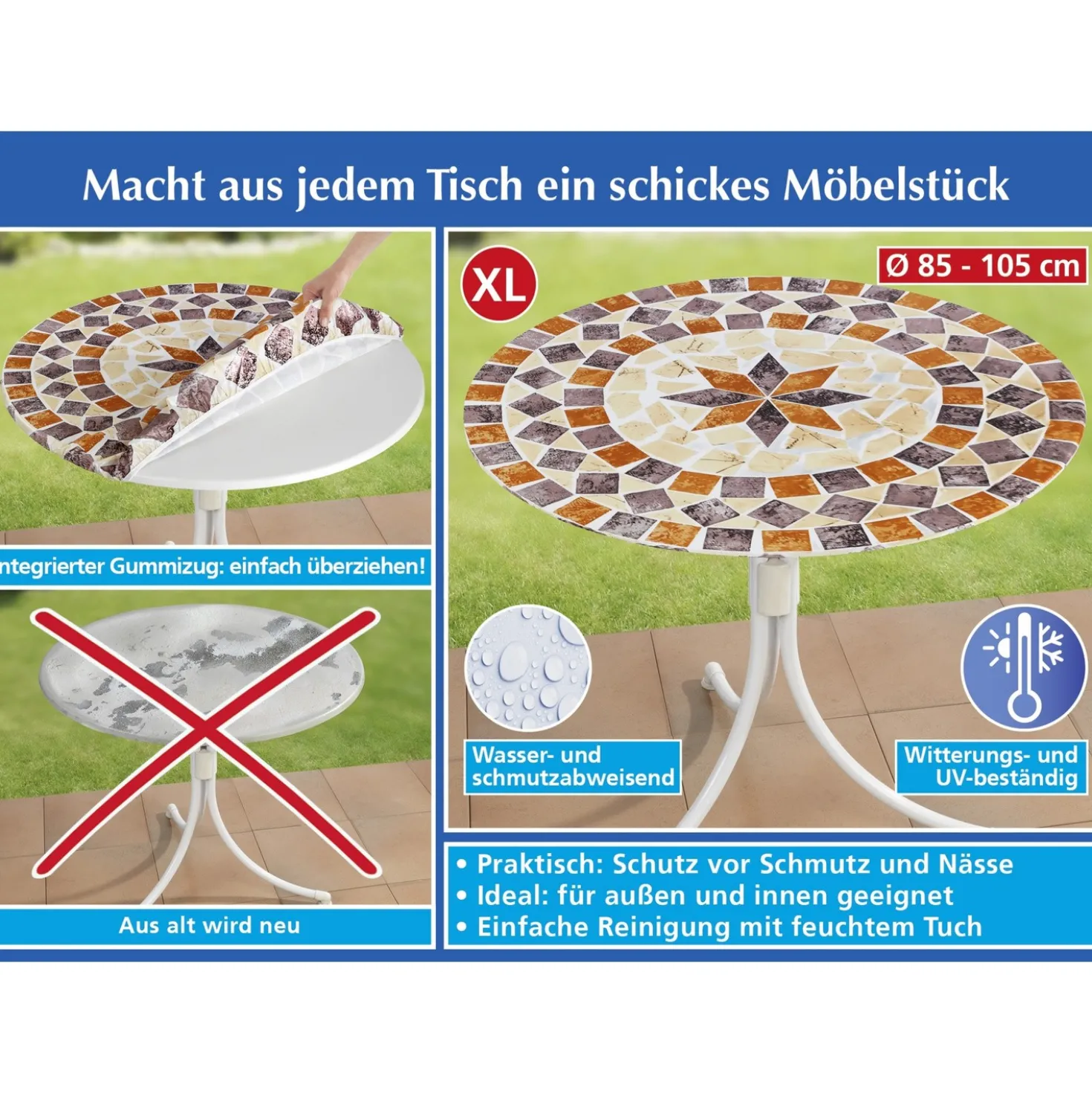 Spanntischdecke Mediterran XL Ø 85–105 cm
