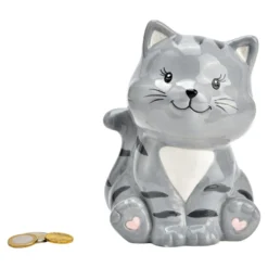 Spardose "Katze" grau aus Keramik