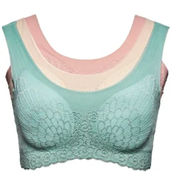 Spitzen-BH nahtlos grün + haut + rose 3er-Set