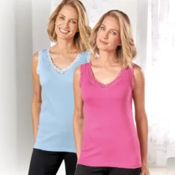 Spitzenshirt hellblau + pink 2er-Set