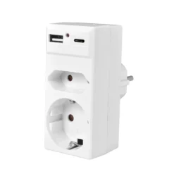 Steckdosenadapter Schuko/Euro mit USB-A & USB-C HEITECH