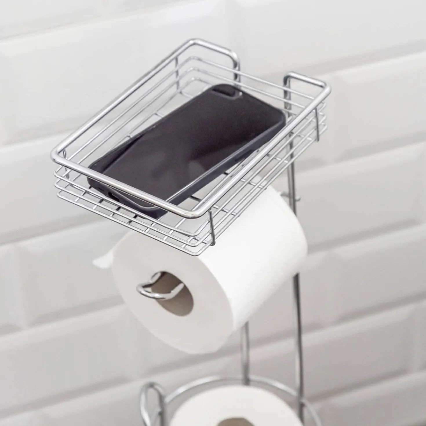 Stehender Toilettenpapierhalter mit Ablage Chrom WENKO
