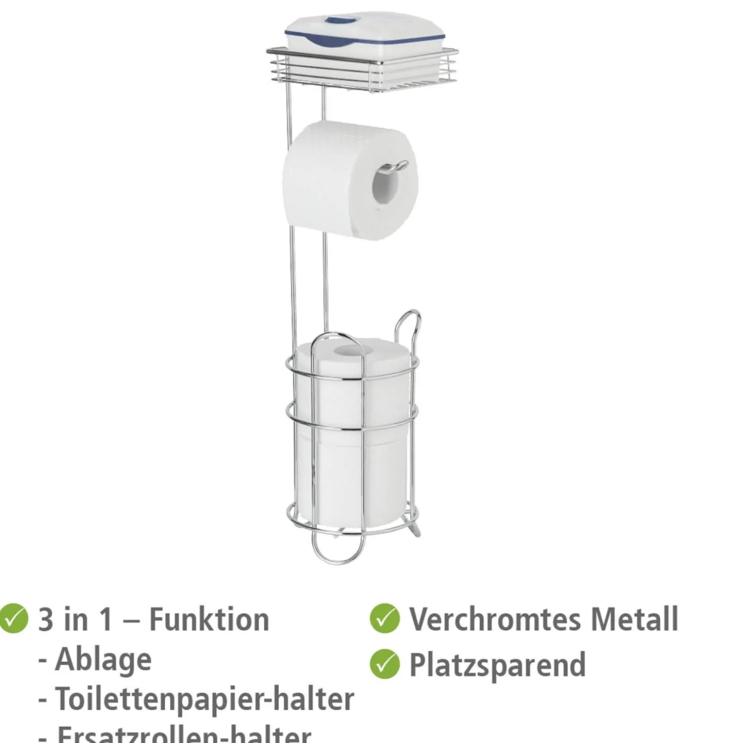 Stehender Toilettenpapierhalter mit Ablage Chrom WENKO