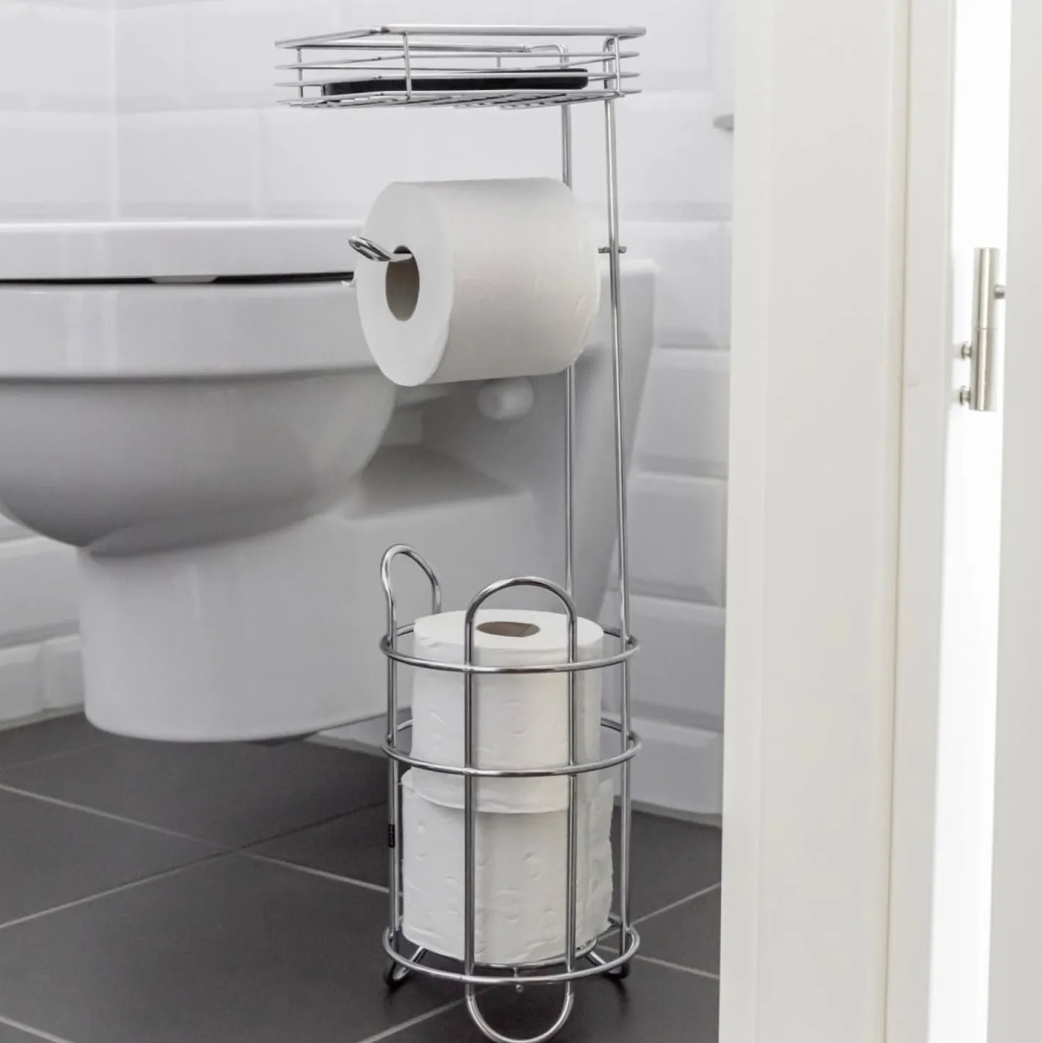 Stehender Toilettenpapierhalter mit Ablage Chrom WENKO