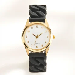 Stretch-Armbanduhr schwarz/gold
