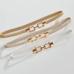 Stretch-Gürtel weiß, beige, goldfarben 3er-Set