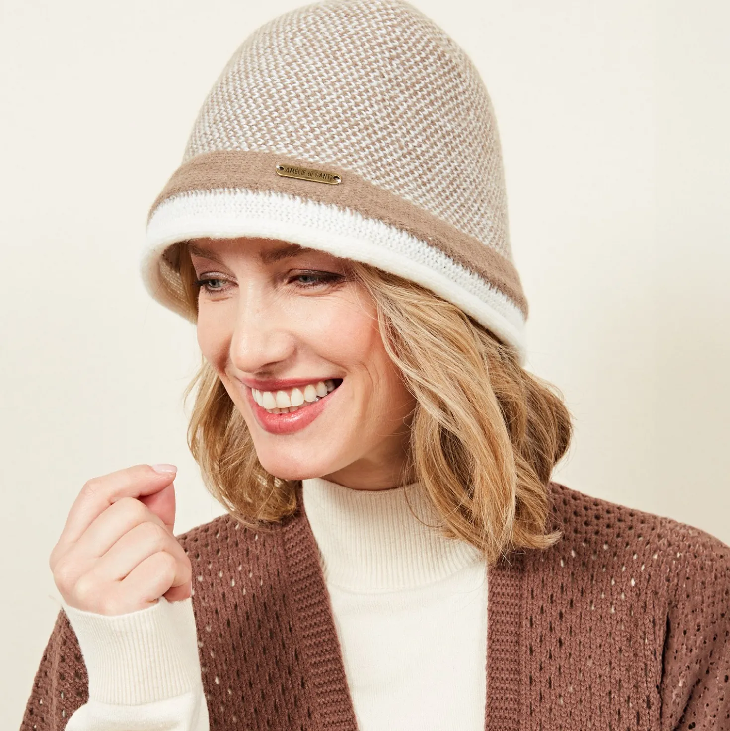Strickhut beige Amélie di Santi