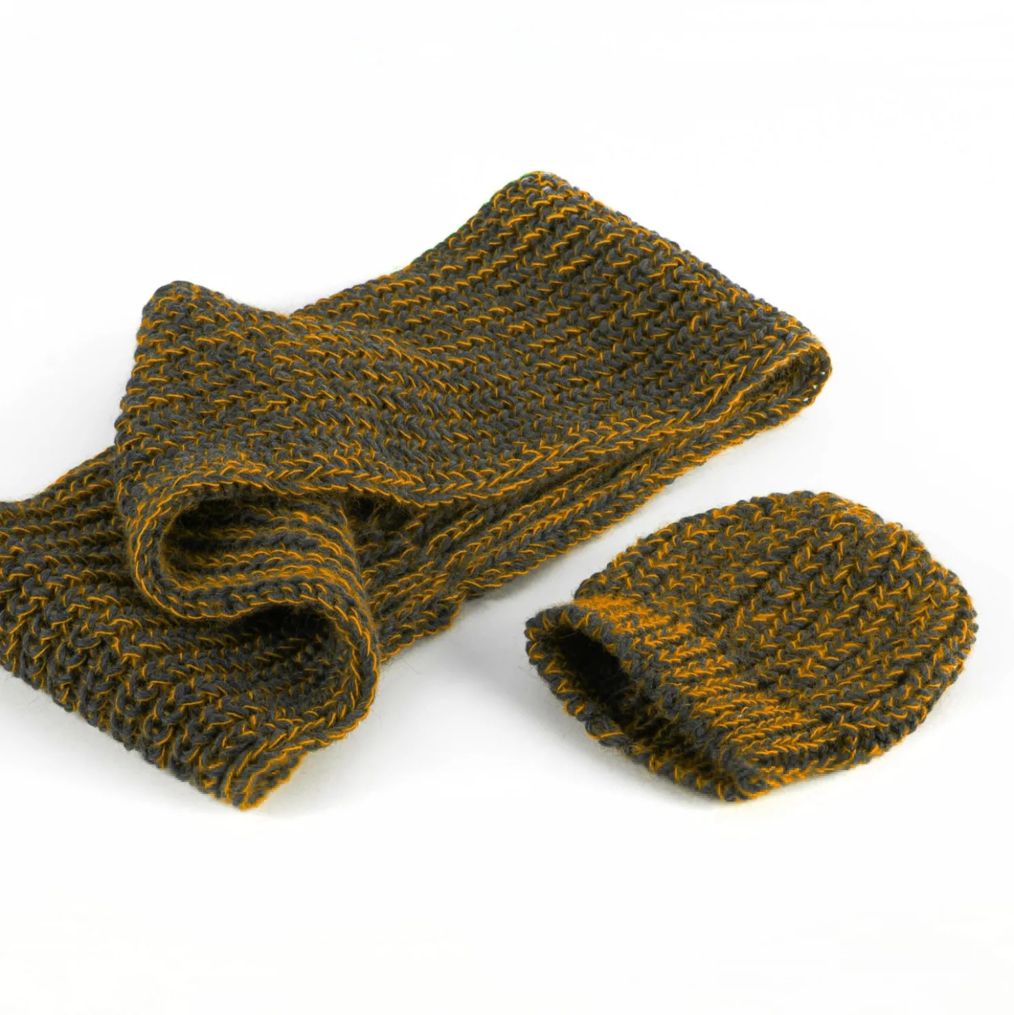 Strickset Mütze & Schal "Alpaka" cognac