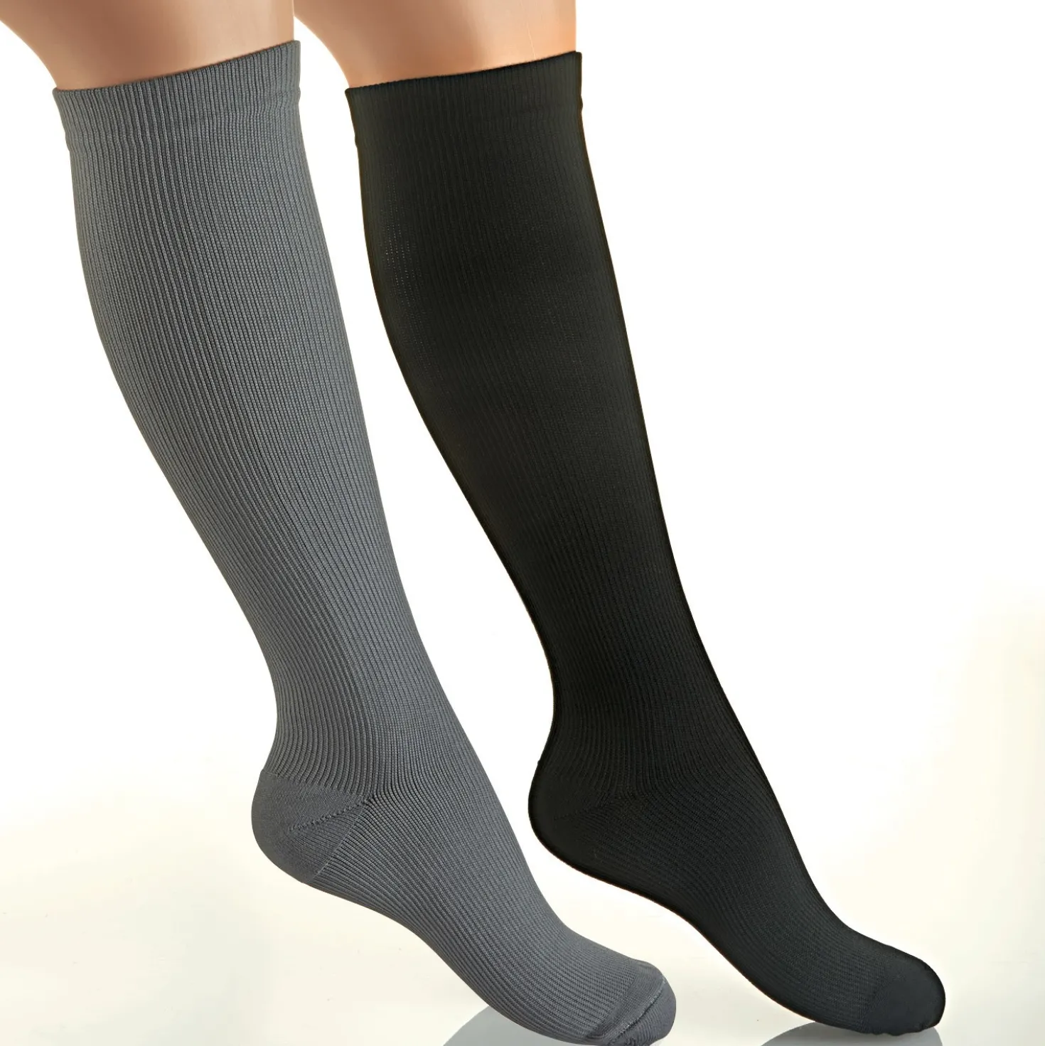 Stützkniestrümpfe schwarz + grau 2er-Set