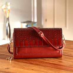 Tasche "Kroko" 2-in-1 RFID-Schutz burgund