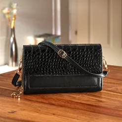 Tasche "Kroko" 2-in-1 RFID-Schutz schwarz